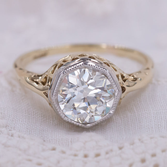 Old European Diamond Two-Tone Solitaire c1930