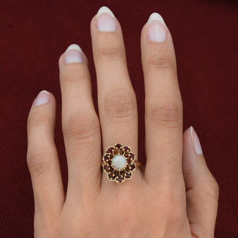 Opal and Garnet Halo Ring c1960