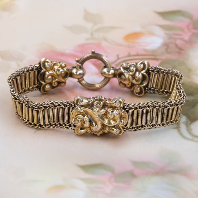 Antique Bolt Clasp Ribbon Bracelet