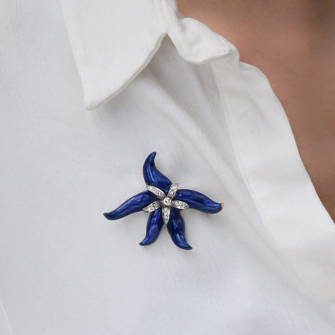 Enamel & Diamond Starfish Brooch c1950