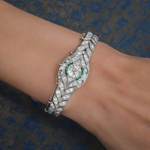 Art Deco Kozibe Diamond Bracelet with Emeralds c1920