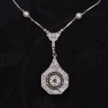 Art Deco Diamond Drop & Natural Pearl Necklace