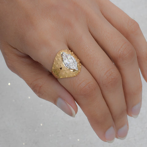 Bold Gold Antique Marquise Diamond Solitaire Ring