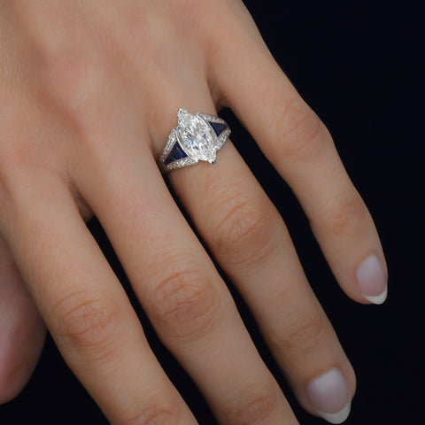 Art Deco Marquise-Cut Diamond & Sapphire Ring