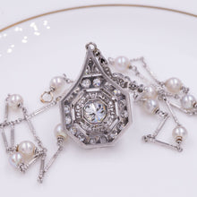 Art Deco Diamond Drop & Natural Pearl Necklace