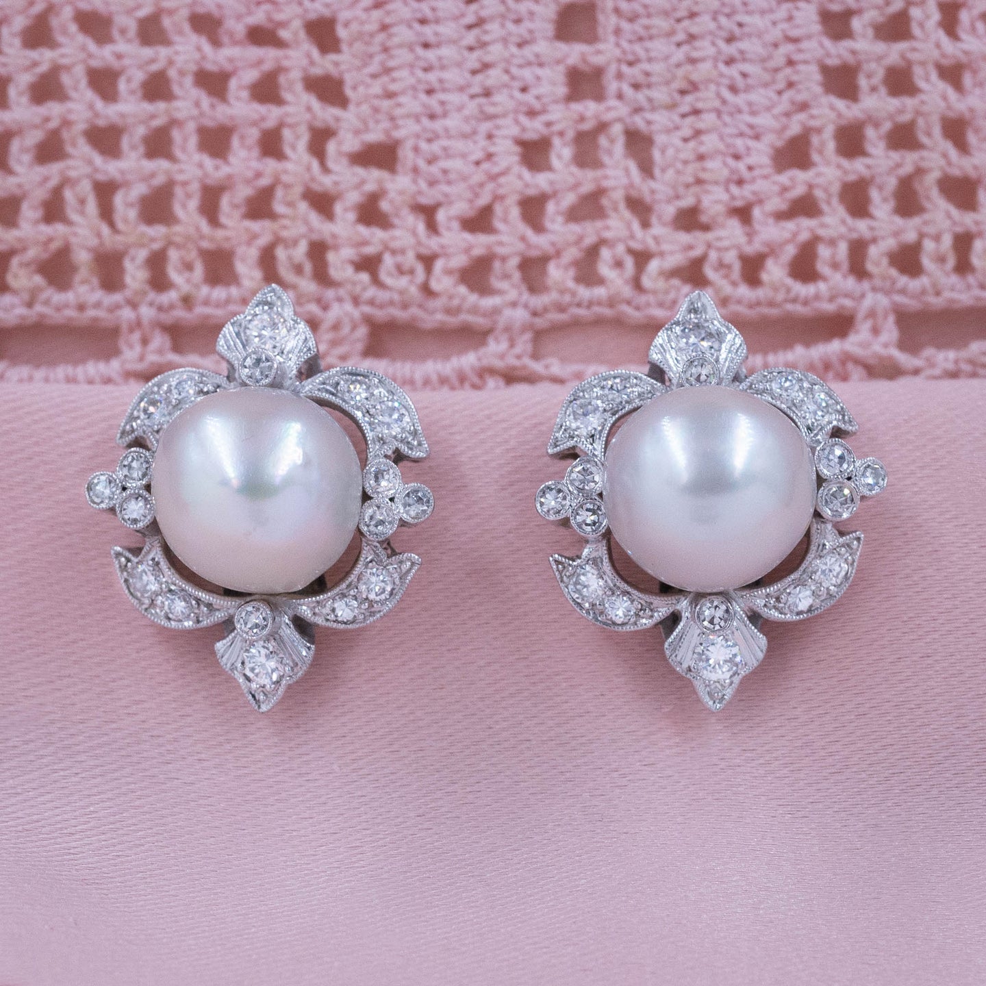Midcentury South Sea Pearl & Diamond Earrings