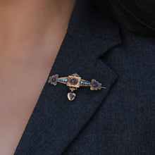 Georgian Garnet & Turquoise Bar Pin in Original Box