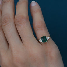 Emerald Ring with Trillion-Cut Diamonds c1980