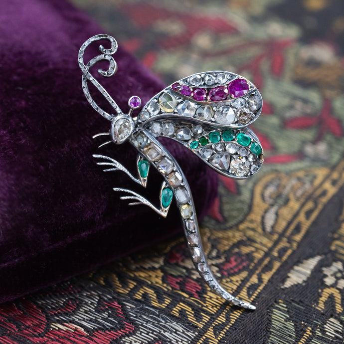 Early Victorian Rose-cut Diamond Dragonfly Pin