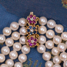 Pearl Bracelet with Ruby, Sapphire, & Diamond Flowers