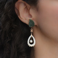 Jade, Bone & Pearl Longevity Earrings c1950