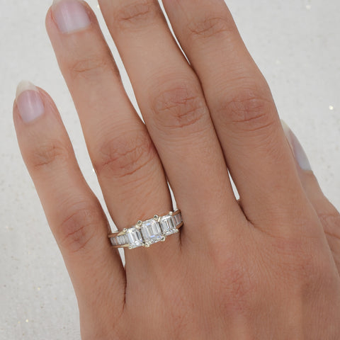 Emerald-Cut and Baguette-Cut Diamond Steps Ring c1990