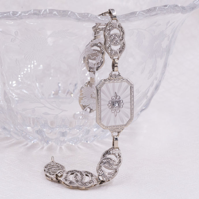 Camphor Glass & Diamond Filigree Bracelet