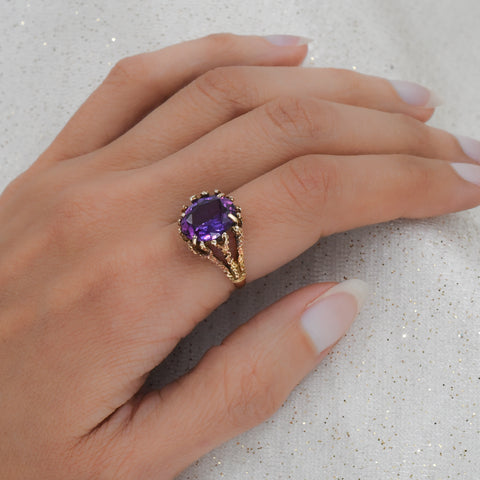 Brutalist Purple Sapphire Cocktail Ring c1970