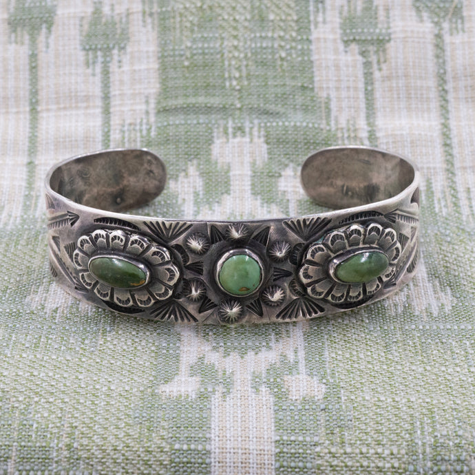 1940s Old Pawn Slim Silver Turquoise Cuff
