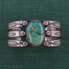 1940s Old Pawn Wide Silver Turquoise Cuff