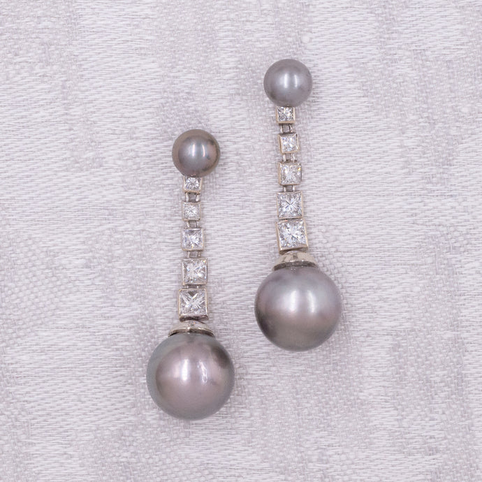 Tahitian Black Pearl & Diamond Day to Night Drop Earrings