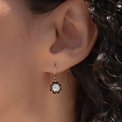 Antique Diamond Buttercup Drop Earrings c1900