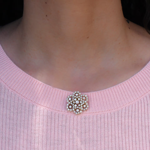 Pearl & Diamond Star-Flower Pin Pendant c1890