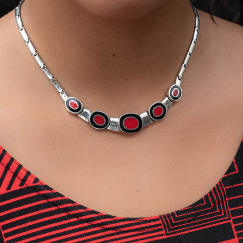 Black & Red Enamel Necklace c. 1960s