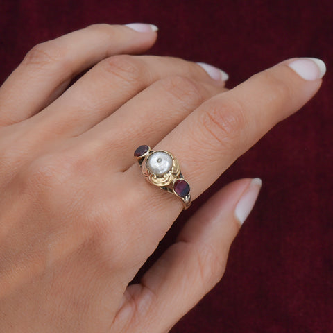 Georgian Natural Pearl & Garnet Ring