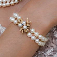 Double-Strand Pearl Bracelet with Gold Bouquet Clasp c1980