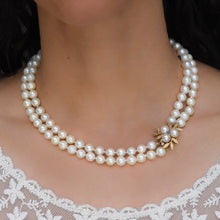 Double-Strand Pearl Necklace with Gold Bouquet Clasp c1980
