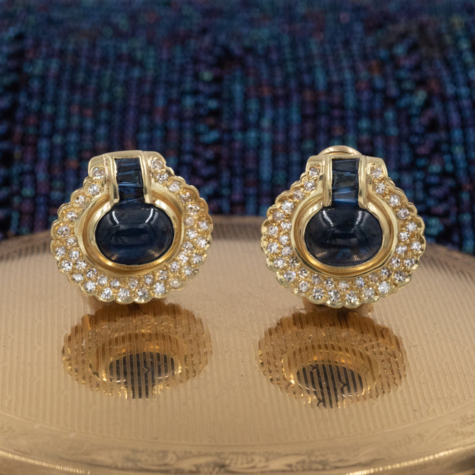 Ceylon Sapphire & Diamond Earrings C. 1980s