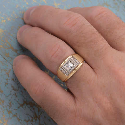 Men's Diamond Ring with Florentine Finish