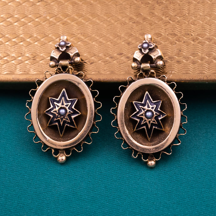 Antique Enameled Star Earrings