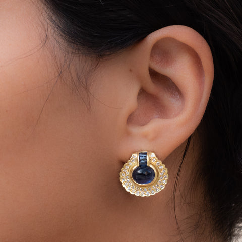 Ceylon Sapphire & Diamond Earrings c. 1980s