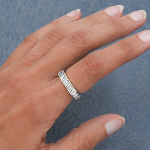 Platinum Eternity Band with Baguette-Cut Diamonds