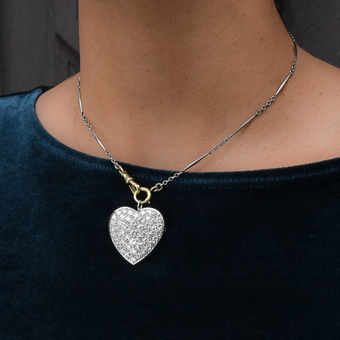 Pavé Diamond Heart Pin/Pendant c1950