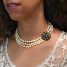 Georgian Emerald & Diamond Clasped Pearl Necklace