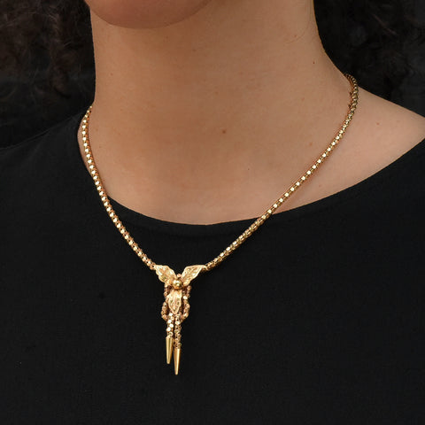 Gold Mesh Rope Bolo Necklace c1970