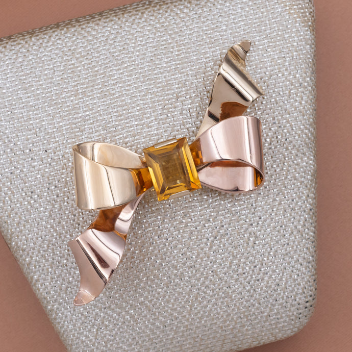 Retro Citrine Bow Pin c1940