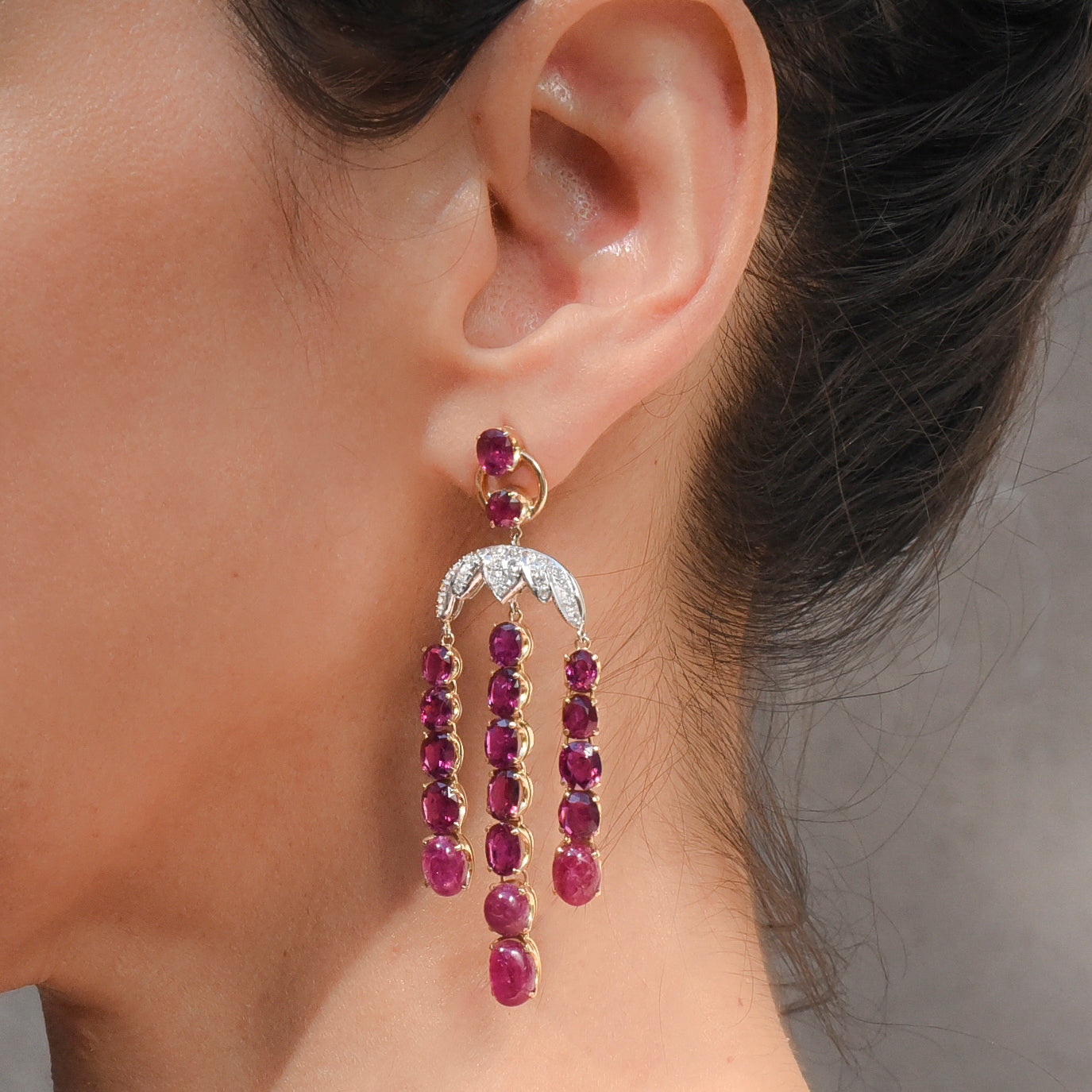 Ruby & Diamond Waterfall Chandelier Earrings