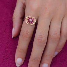 Retro Ruby & Diamond Flower Ring