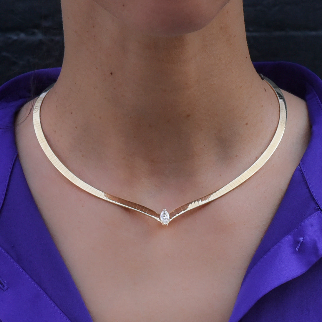 Marquise Diamond Omega Collar Necklace c1980