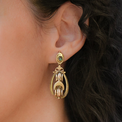 Antique Demantoid Garnet Drop Earrings