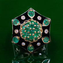 Emerald & Black Enamel Cocktail Ring