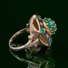 Emerald & Black Enamel Cocktail Ring