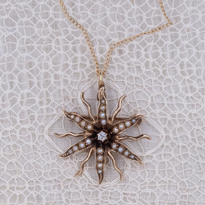 Starburst Diamond & Pearl Pin/Pendant c1905