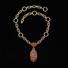 Art Deco Carved Carnelian & Enameled Gold Necklace