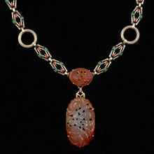 Art Deco Carved Carnelian & Enameled Gold Necklace