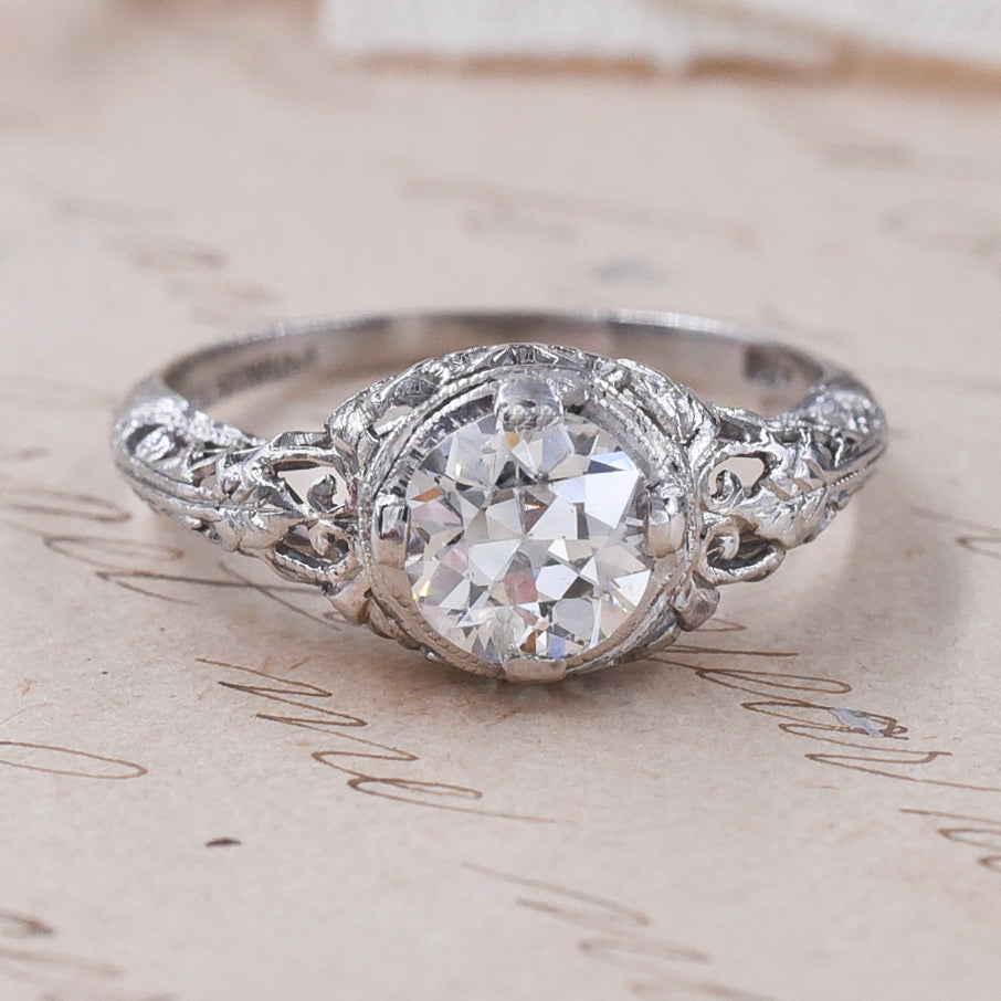 Art Deco One Carat Diamond Filigree Ring