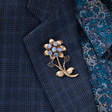 Opal & Sapphire Flower Pin c1930