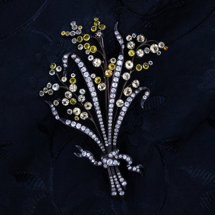 French Paste Flower Spray Brooch c1860