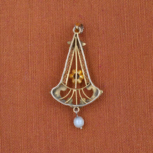 Pearl & Diamond Etched Gold Lavaliere c1890