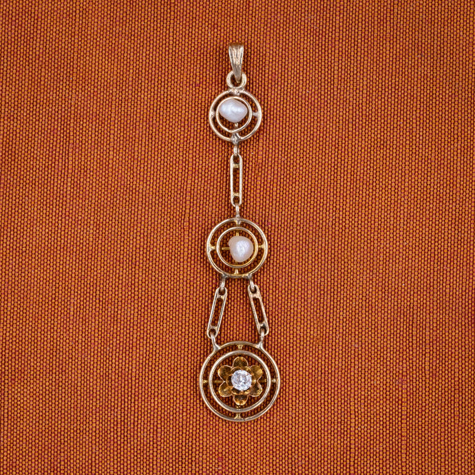 Triple-Tier Pearl & Diamond Lavaliere c1890